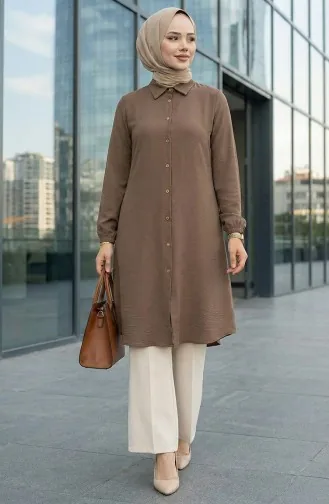 Kolu Lastikli Viskon Tunik 0171-12 Sütlü Kahve
