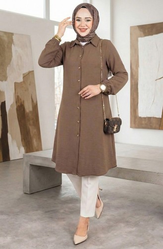 تونيك فيسكوز بأكمام مرنة 0171-12 لون القهوة بالحليب 0171-12