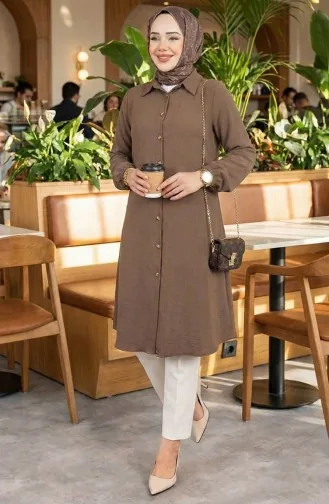 Kolu Lastikli Viskon Tunik 0171-12 Sütlü Kahve