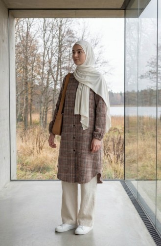 Shirt Collar Button-Down Winter Tunic 2501-02 Terracotta Brown 2501-02