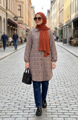 Overhemdkraag Knoopsluiting Wintertuniek 2501-02 Terracotta Bruin 2501-02