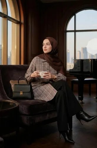 قميص شتوي بأزرار وياقة قميص 2501-02 بني تيراكوتا 2501-02