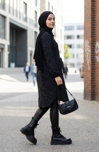 Shirt Collar Button-Down Winter Tunic 2501A-01 Navy Blue 2501A-01