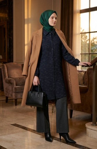 Shirt Collar Button-Down Winter Tunic 2501A-01 Navy Blue 2501A-01