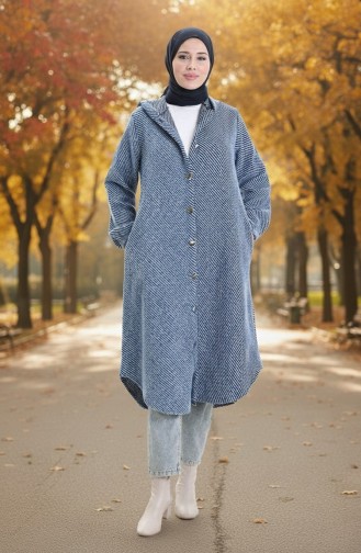 Manteau En Cachemire à Capuche Et Boutons 0201-02 Indigo 0201-02