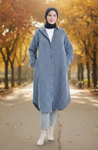 Manteau En Cachemire à Capuche Et Boutons 0201-02 Indigo 0201-02