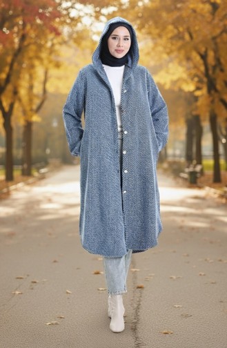 Manteau En Cachemire à Capuche Et Boutons 0201-02 Indigo 0201-02