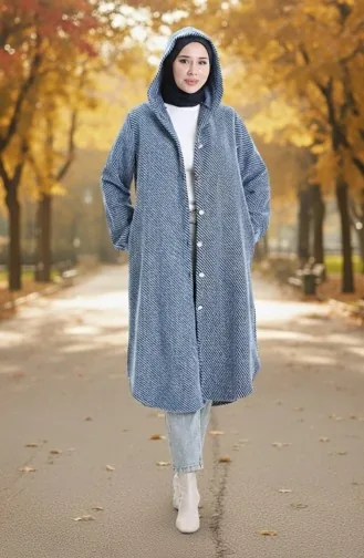 Manteau En Cachemire à Capuche Et Boutons 0201-02 Indigo 0201-02