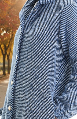 Manteau En Cachemire à Capuche Et Boutons 0201-02 Indigo 0201-02