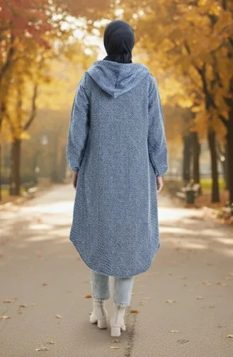 Manteau En Cachemire à Capuche Et Boutons 0201-02 Indigo 0201-02