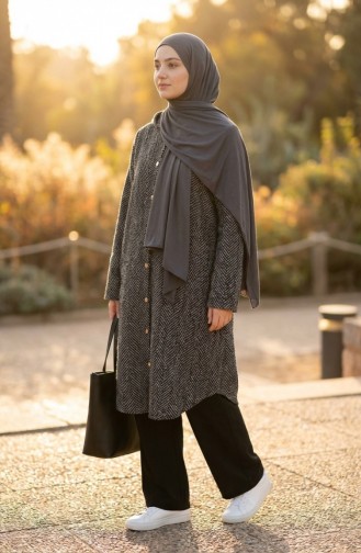 Kasjmierjas Met Capuchon En Knoopsluiting 0201-19 Zwart En Wit 0201-19