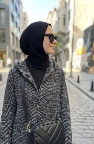 Kapüşonlu Düğmeli Kaşe Kap 0201-19 Siyah 0201-19