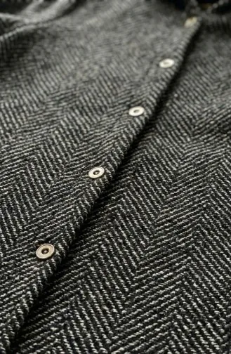 Kapüşonlu Düğmeli Kaşe Kap 0201-19 Siyah 0201-19