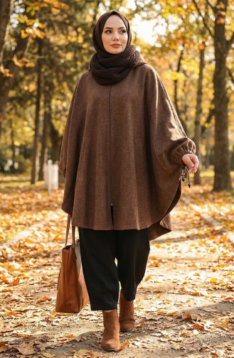Poncho à Capuche En Cachemire 0505-03 Marron 0505-03