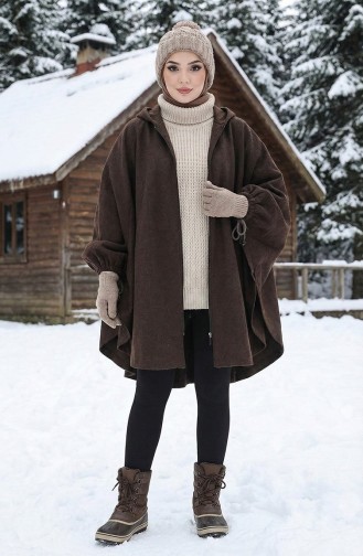 Poncho à Capuche En Cachemire 0505-03 Marron 0505-03