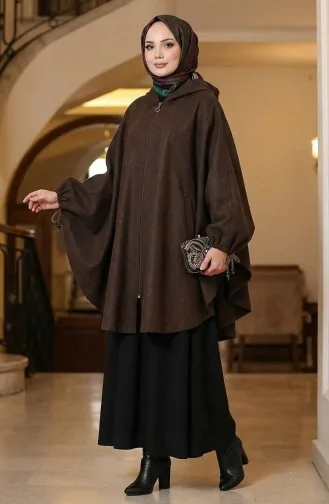 Poncho à Capuche En Cachemire 0505-03 Marron 0505-03