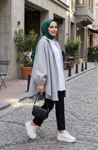 Poncho à Capuche En Cachemire 0505-05 Gris 0505-05