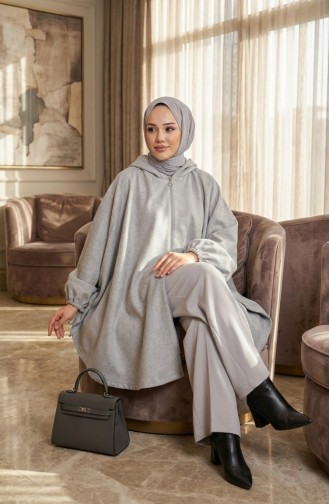 Poncho à Capuche En Cachemire 0505-05 Gris 0505-05