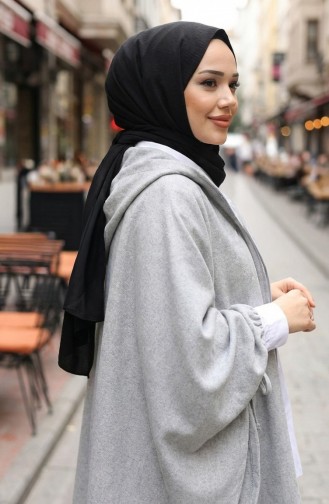 Poncho à Capuche En Cachemire 0505-05 Gris 0505-05