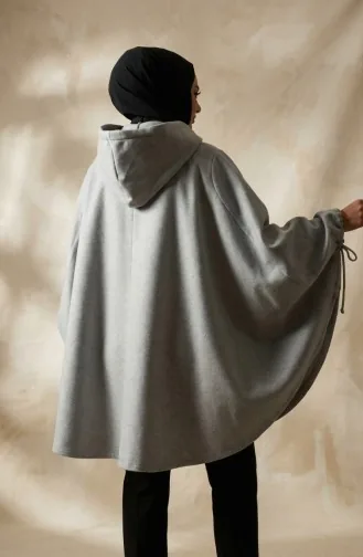 Poncho à Capuche En Cachemire 0505-05 Gris 0505-05