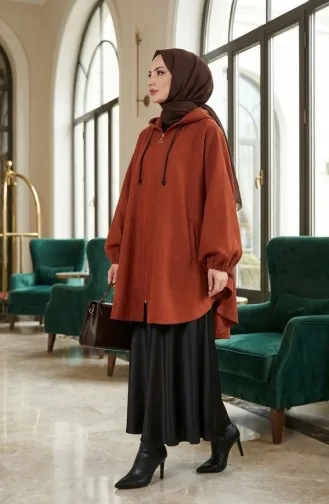 Kapüşonlu Kaşe Panço 0505-06 Kiremit