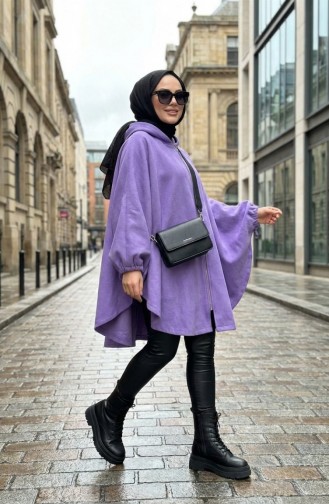 Kapüşonlu Kaşe Panço 0505-07 Lila