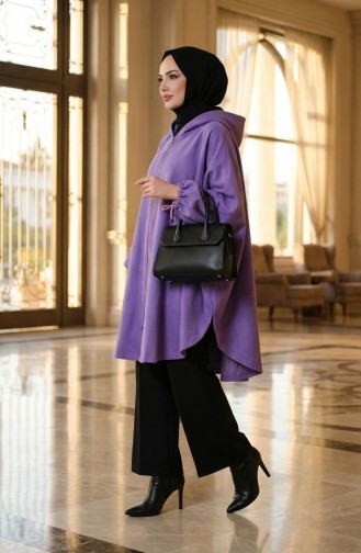 Kapüşonlu Kaşe Panço 0505-07 Lila