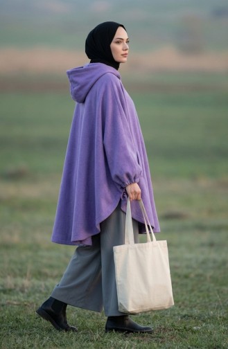 Kapüşonlu Kaşe Panço 0505-07 Lila