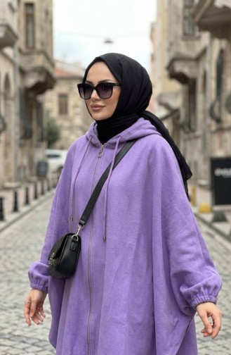 Kapüşonlu Kaşe Panço 0505-07 Lila