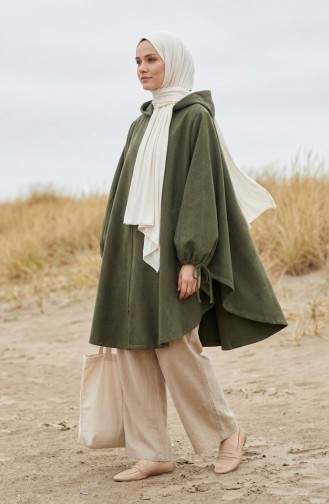 Kapüşonlu Kaşe Panço 0505-08 Haki Yeşil