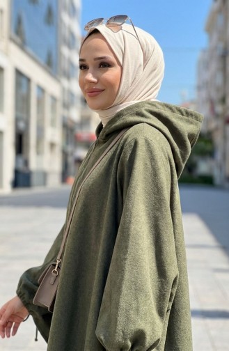 Kapüşonlu Kaşe Panço 0505-08 Haki Yeşil