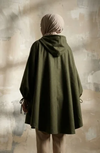 Poncho à Capuche En Cachemire 0505-08 Vert Kaki 0505-08