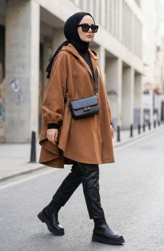 Poncho à Capuche En Cachemire 0505-09 Tan 0505-09