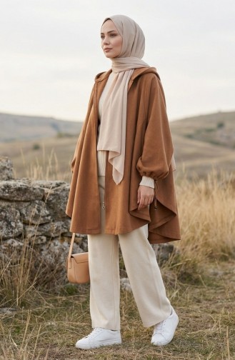 Poncho à Capuche En Cachemire 0505-09 Tan 0505-09