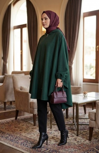 Kaschmir Poncho Mit Kapuze 0505-10 Smaragdgrün 0505-10