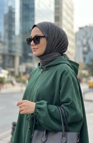 Kapüşonlu Kaşe Panço 0505-10 Zümrüt Yeşil