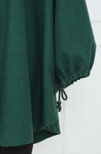 Kapüşonlu Kaşe Panço 0505-10 Zümrüt Yeşil