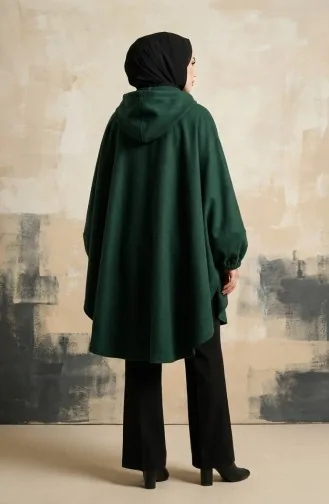 Kapüşonlu Kaşe Panço 0505-10 Zümrüt Yeşil