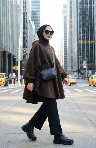 Hooded Hijab Poncho 0505-03 Brown 0505-03