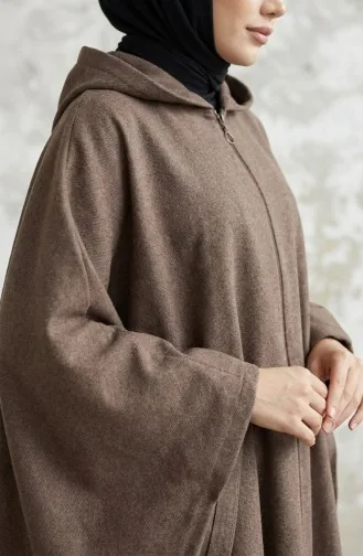 Kapüşonlu Tesettür Kaşe Panço 0505-04 Koyu Vizon