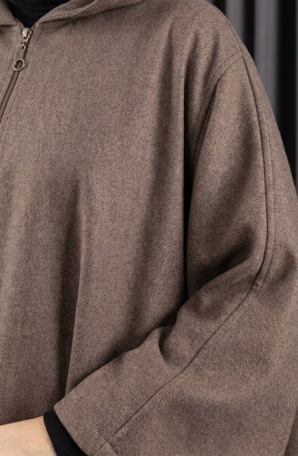 Poncho En Cachemire à Capuche Et Hijab 0505-04 Vison Foncé 0505-04