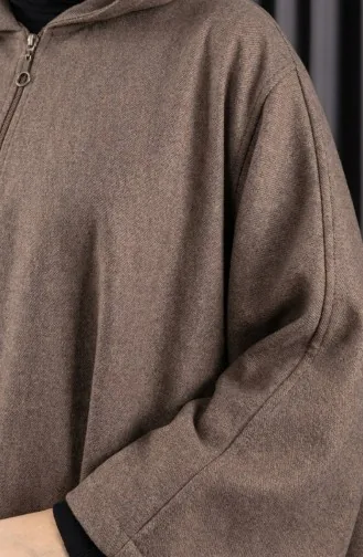 Kapüşonlu Tesettür Kaşe Panço 0505-04 Koyu Vizon