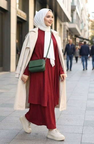 Dress And Vest Two-Piece Set 6527-01 Burgundy 6527-01