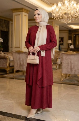 Dress And Vest Two-Piece Set 6527-01 Burgundy 6527-01