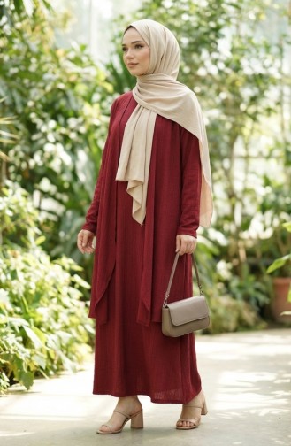 Dress And Vest Two-Piece Set 6527-01 Burgundy 6527-01