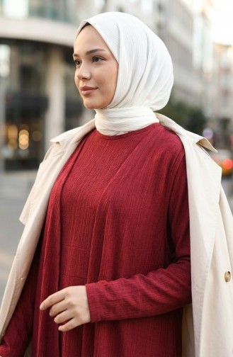 Dress And Vest Two-Piece Set 6527-01 Burgundy 6527-01