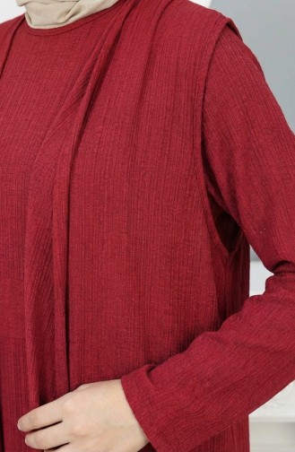 Dress And Vest Two-Piece Set 6527-01 Burgundy 6527-01