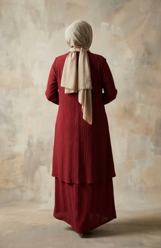 Dress And Vest Two-Piece Set 6527-01 Burgundy 6527-01