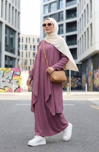 Dress And Vest Two-Piece Set 6527-03 Rose Pink 6527-03