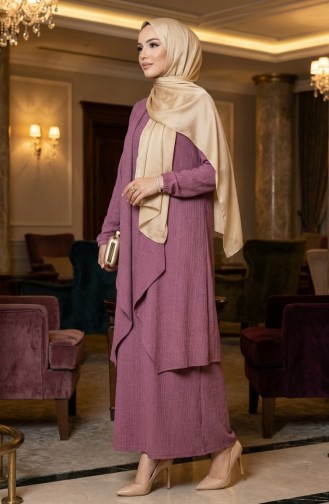 Dress And Vest Two-Piece Set 6527-03 Rose Pink 6527-03